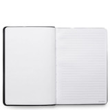 An open ASC Notebook featuring blank and lined pages, with a black cover and a minimalistic design.