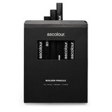 A pack of ten grey lead builder pencils in a black box with a window and branding.