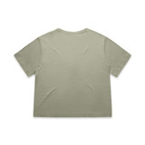 A soft green T-shirt with a relaxed fit and short sleeves, featuring a branding logo.