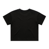 A black cropped t-shirt with short sleeves, featuring a simple design and no visible branding on the back.