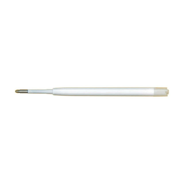 A Gel Large Volume Refill with a white body and a gold tip. A Gel Large Volume Refill with a white body and a gold tip.