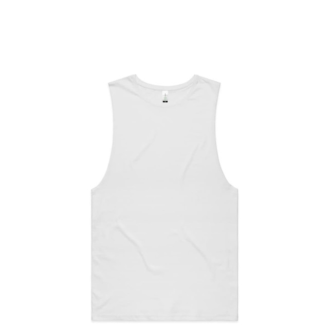 A white organic tank top with a classic singlet design and a small logo on the label. A white organic tank top with a classic singlet design and a small logo on the label.