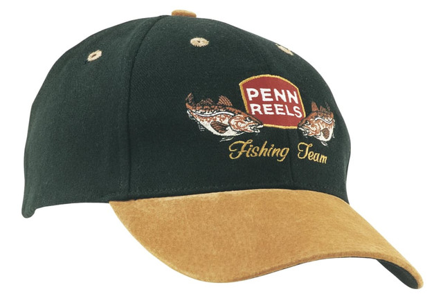 A green brushed cotton cap with a suede peak, featuring embroidery and a logo on the front. A green brushed cotton cap with a suede peak, featuring embroidery and a logo on the front.