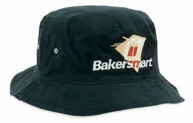 A black brushed sports twill bucket hat featuring a logo. It has a wide brim and a classic design. A black brushed sports twill bucket hat featuring a logo. It has a wide brim and a classic design.