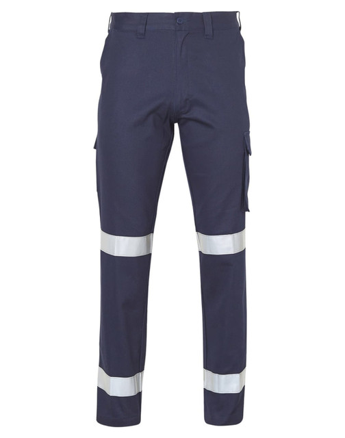 Long fit drill pants in navy blue with reflective 3M tapes and side pocket on leg. Features logo branding. Long fit drill pants in navy blue with reflective 3M tapes and side pocket on leg. Features logo branding.