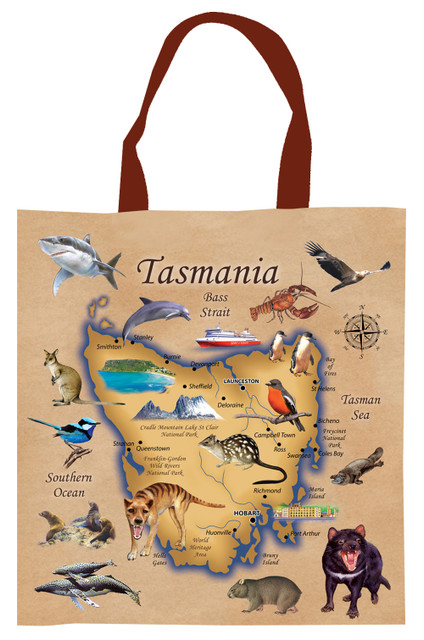Shopping Bag Calico - Map of Tasmania