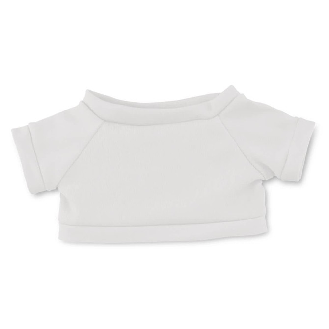 A white short-sleeved top designed for plush toys, featuring a simple round neckline and a soft fabric texture.