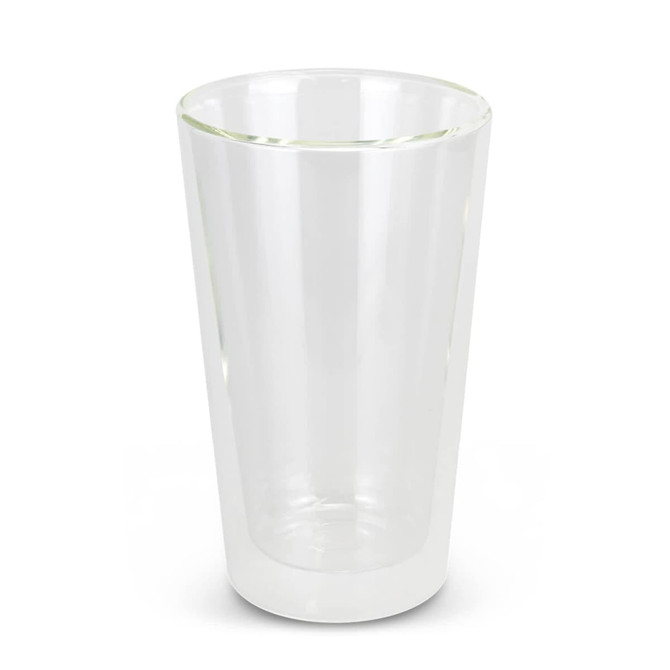 A drink bottle featuring a clear double-wall design, with a sleek and modern appearance. It has a subtle branding logo.