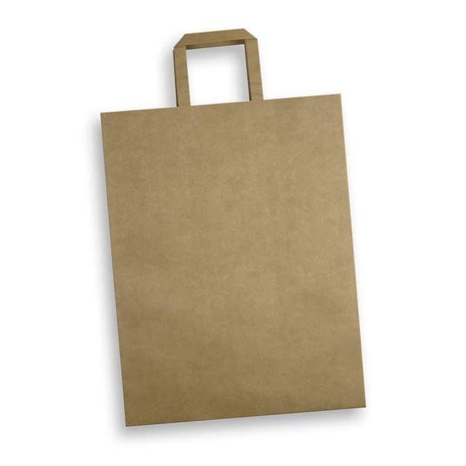 An extra large flat handle paper bag in a brown colour, featuring a simple design and a handle at the top.