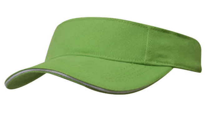 A green brushed heavy cotton visor with a contrasting trim and a logo.