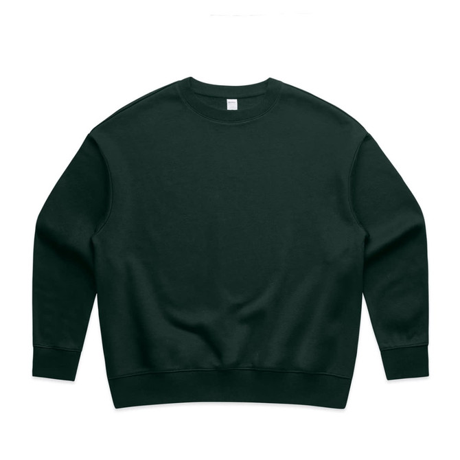 A dark green crew jumper with a relaxed fit and long sleeves, featuring a simple design.