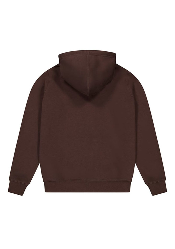 A brown women's hoodie with a hood and long sleeves, featuring a simple design and no visible branding.