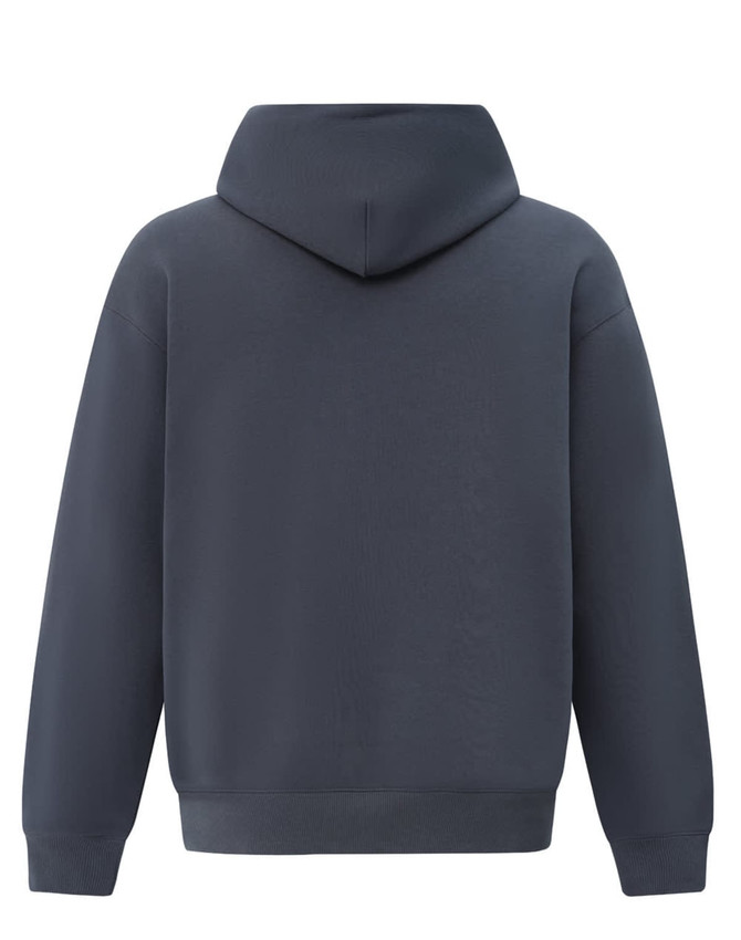 A unisex premium fleece oversized hoodie in dark navy, featuring a large hood and a simple, clean design.