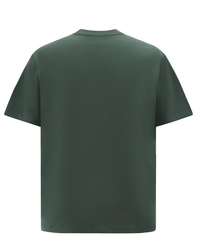 A dark green unisex oversized cotton tee with a simple, plain design and short sleeves. It features a logo on the front.