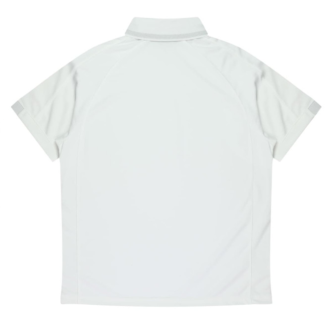 A light grey polo shirt with short sleeves and a collar, featuring a logo on the side.
