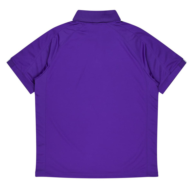 A purple polo shirt featuring a collar and short sleeves, with no visible logos or branding.