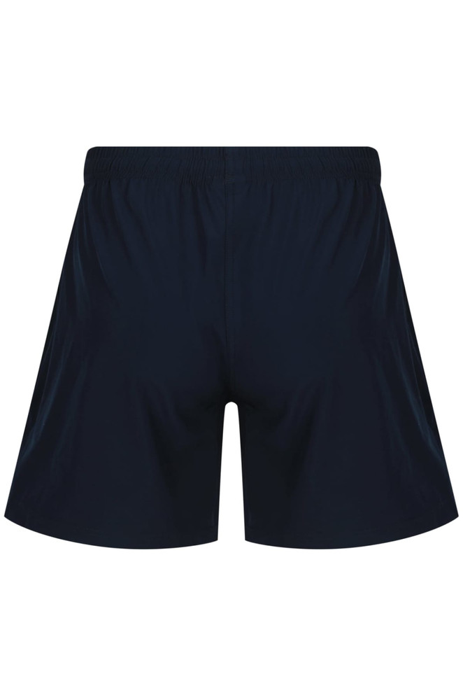 Navy blue men's sports shorts with an elastic waistband and no visible branding.