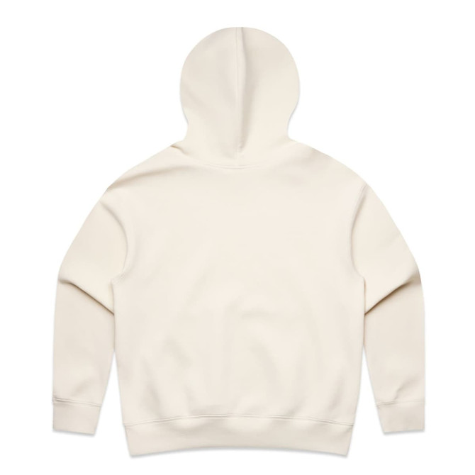 A cream-coloured hoodie with a plain back and a hood, featuring no visible logos or branding.