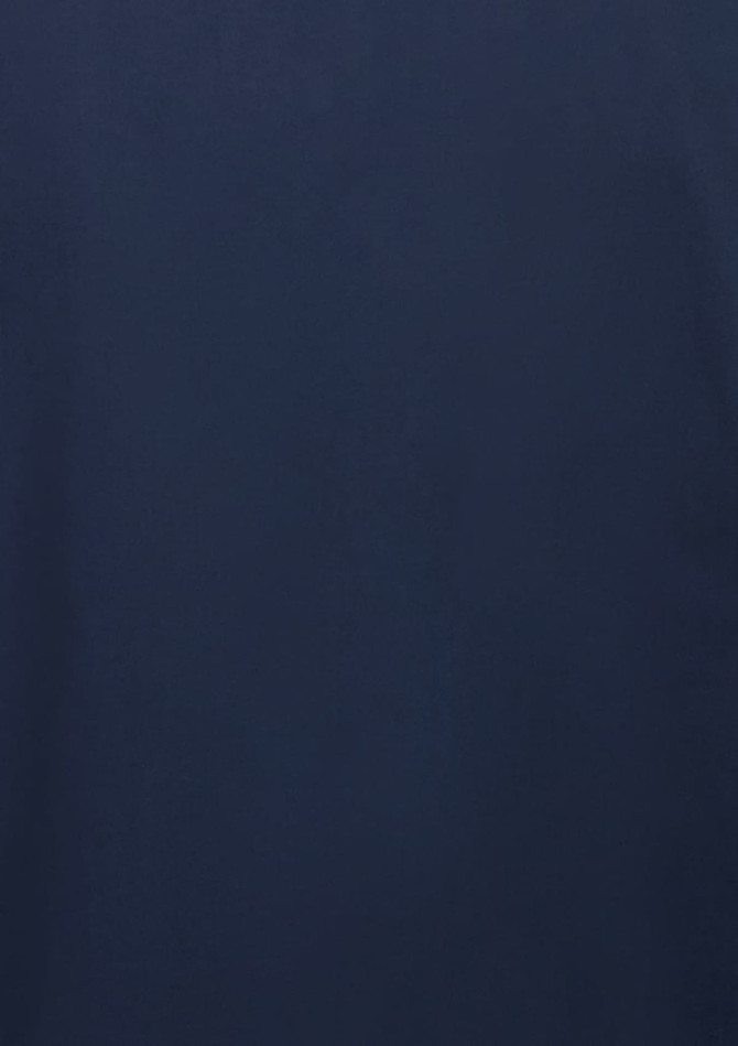 A navy blue short sleeve shirt for women with a logo. The fabric appears smooth and lightweight.