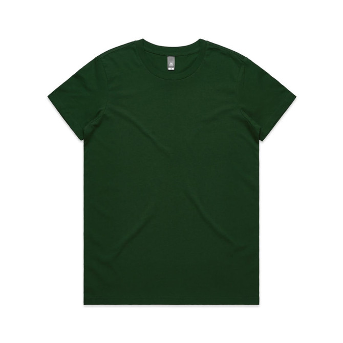 A green T-shirt with a crew neck and short sleeves, featuring a small logo.