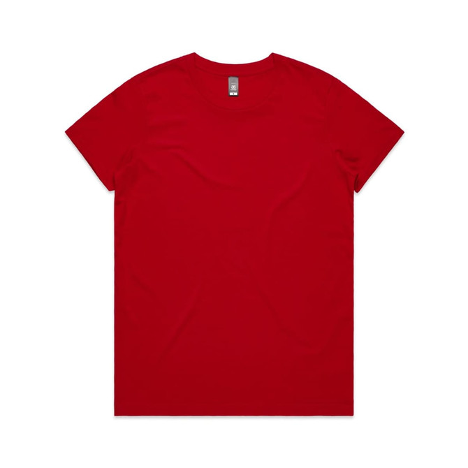A red t-shirt featuring a simple, classic design and a crew neckline. It has a logo on the label.