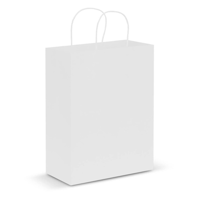 A large white paper carry bag with two handles.