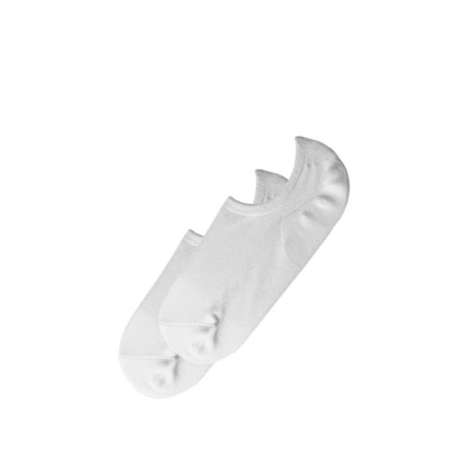 A pair of white invisible socks displayed on a white background. The design features a low-cut style.