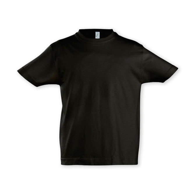 A black SOLS Imperial Kids T-Shirt featuring a classic crew neckline and short sleeves.