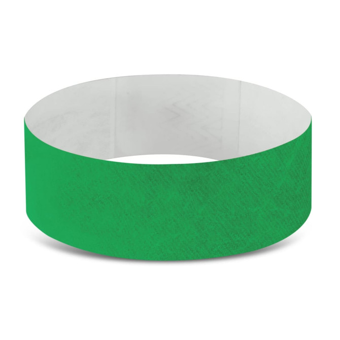 A green Tyvek event wristband designed for exhibitions and events.
