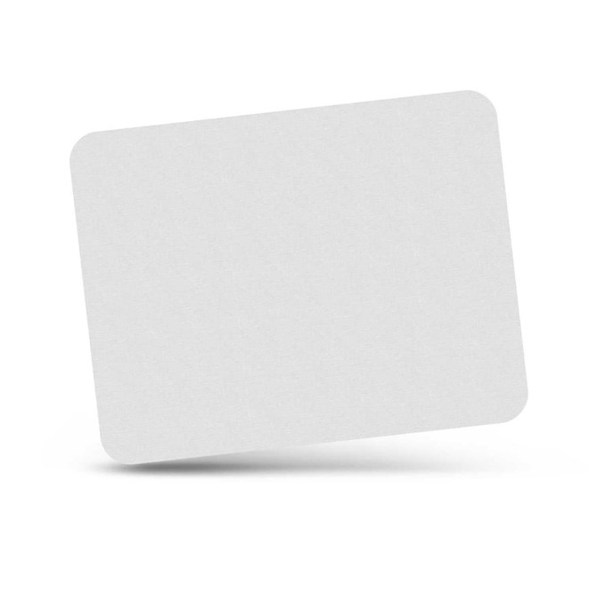 A travel mouse mat featuring a smooth, blank surface with rounded corners, designed for portability and ease of use.