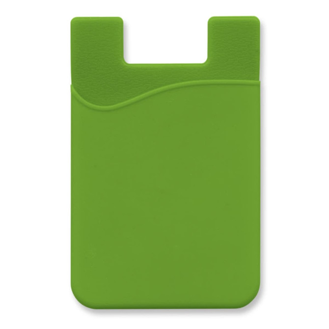 A green silicone phone wallet featuring a textured wave design and a cut-out for easy attachment.