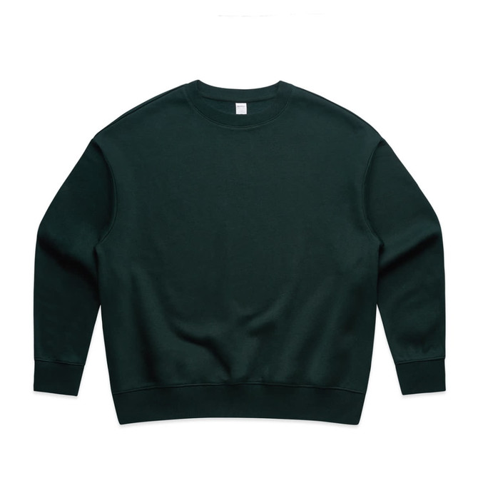 A deep green crew jumper featuring a round neck and long sleeves. The design includes a logo on the front.