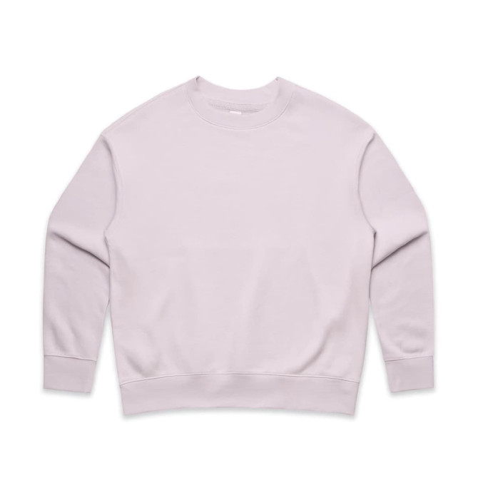 A light pink jumper with a round neckline and long sleeves. It has a logo in one corner.