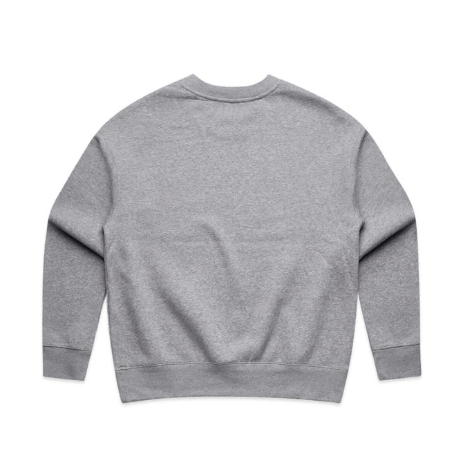 A grey jumper with a classic crew neck and long sleeves, featuring a simple design on the back.