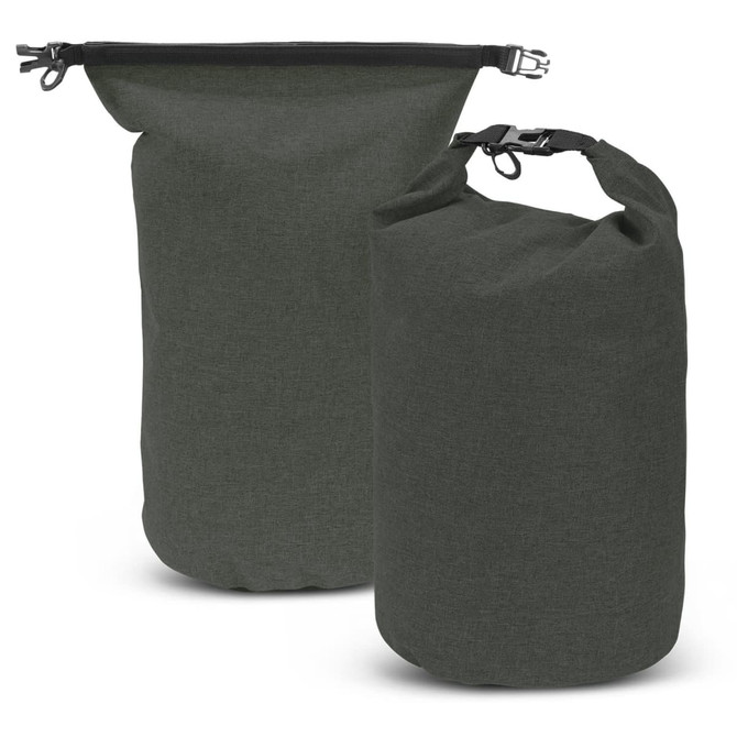 A green Nautica dry bag, featuring a roll-top closure, available in two sizes, with a logo present.