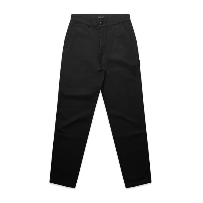 Black cargo pants featuring a classic design with multiple pockets and a logo on the waistband.