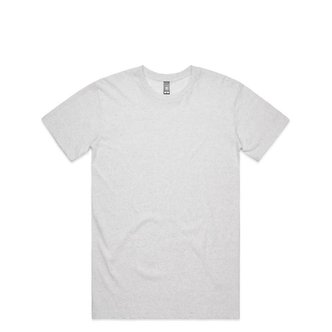 A light grey t-shirt with a classic crew neck and short sleeves, featuring a branding logo.