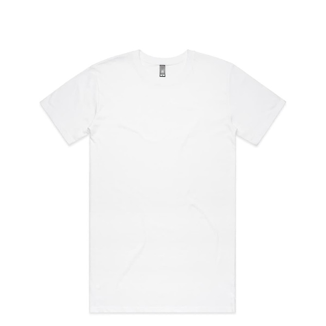 A plain white T-shirt featuring a logo at the neckline. The shirt has short sleeves and a classic fit.