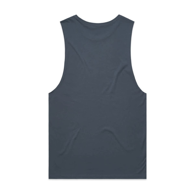 A grey unisex singlet tank top featuring a plain design and a rear view. It has a logo on the back.