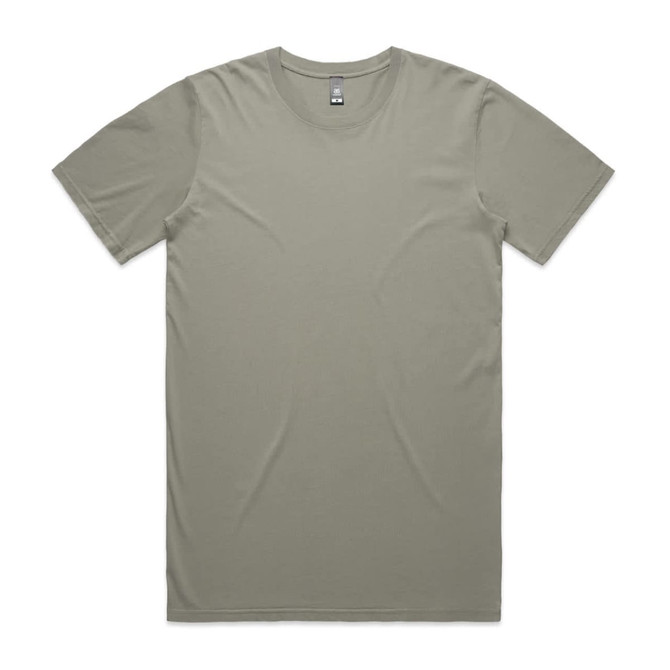 A light green t-shirt with short sleeves and a round neckline, featuring a logo on the label.