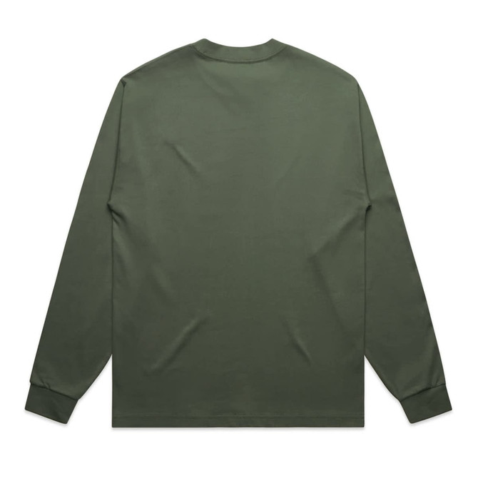A long-sleeved T-shirt in olive green with a plain back design and fitted cuffs.