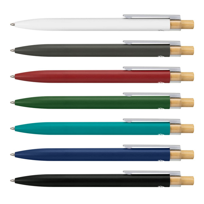 A collection of Windsor Pens in white, grey, red, green, and blue, featuring metal clips and wooden accents.