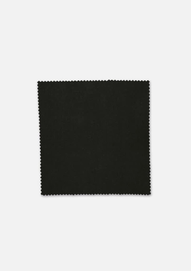 A square piece of black fabric with a fine, textured edge, showcasing a plain design.