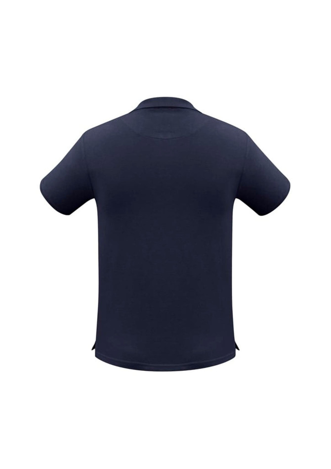 A dark navy short sleeve polo shirt featuring a collar and a logo on the chest.