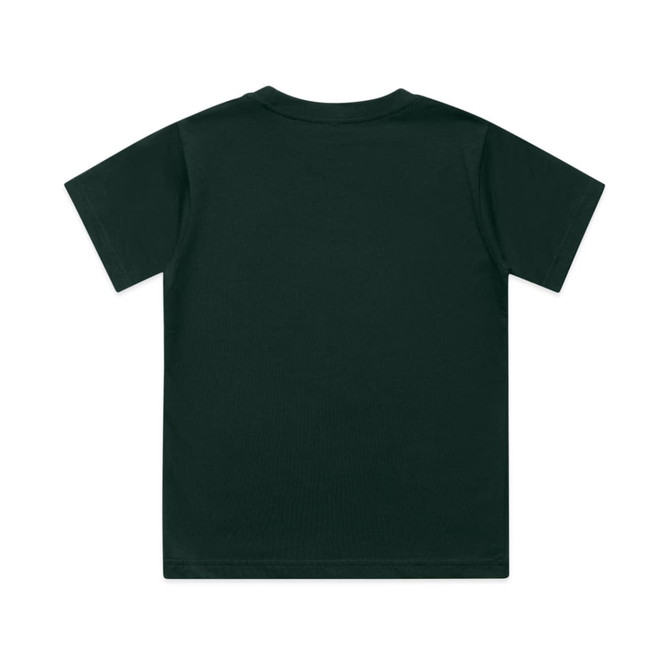 A plain dark green youth t-shirt with short sleeves and a crew neckline, featuring no visible design elements.