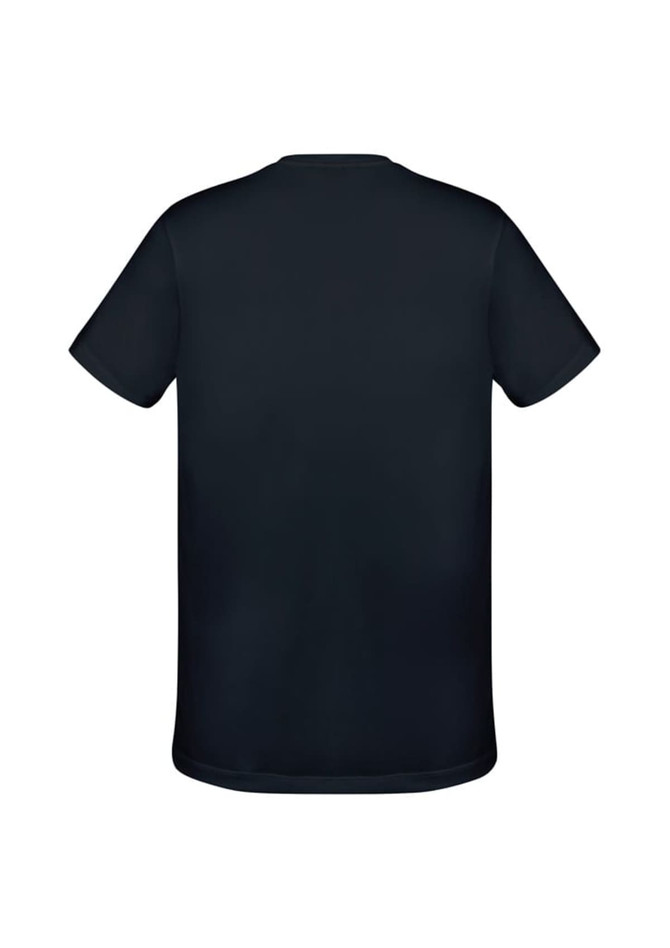 A dark navy short sleeve men's tee featuring a classic round neck and a smooth finish. Includes a subtle logo.