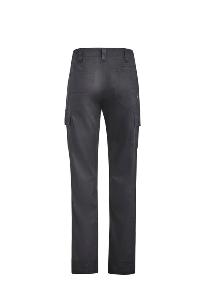 A pair of men's lightweight drill cargo pants in black, featuring side cargo pockets and a fitted design.