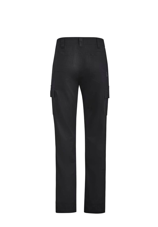 A pair of black men's lightweight drill cargo pants with multiple side pockets and a fitted design.