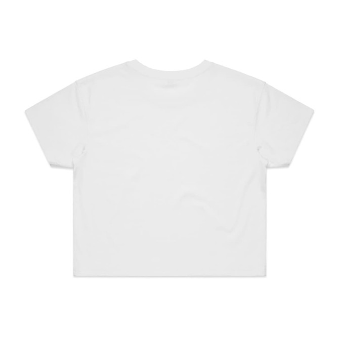 A white crop tee with a simple design and no visible branding on the back.