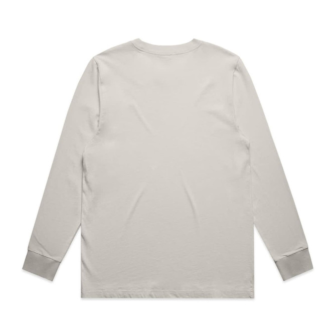 A long-sleeve tee in a faded beige colour, featuring a plain back and cuffed sleeves. It has a logo.